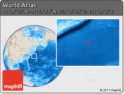 Shaded Relief Location Map of the Area around 41° 43' 14" N, 153° 55' 30" E