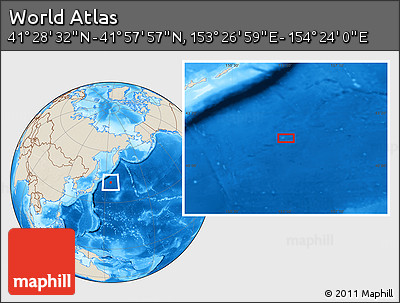Shaded Relief Location Map of the Area around 41° 43' 14" N, 153° 55' 30" E