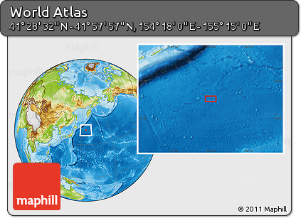 Physical Location Map of the Area around 41° 43' 14" N, 154° 46' 30" E