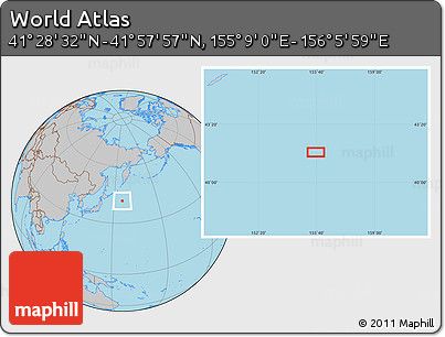 Gray Location Map of the Area around 41° 43' 14" N, 155° 37' 30" E