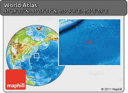 Physical Location Map of the Area around 41° 43' 14" N, 155° 37' 30" E