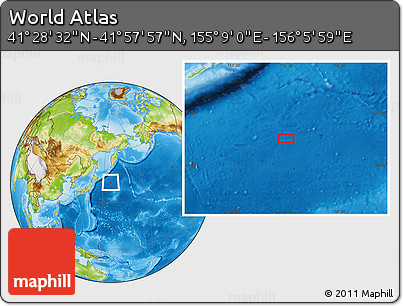 Physical Location Map of the Area around 41° 43' 14" N, 155° 37' 30" E