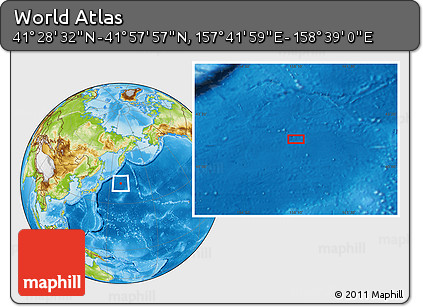 Physical Location Map of the Area around 41° 43' 14" N, 158° 10' 30" E