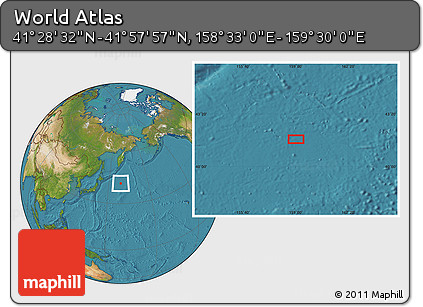 Satellite Location Map of the Area around 41° 43' 14" N, 159° 1' 30" E