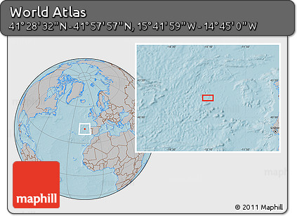 Gray Location Map of the Area around 41° 43' 14" N, 15° 13' 29" W, hill shading