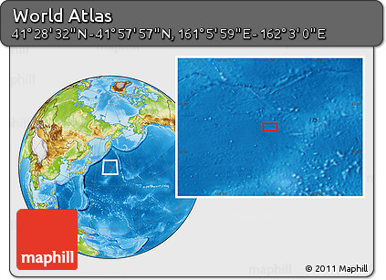 Physical Location Map of the Area around 41° 43' 14" N, 161° 34' 29" E