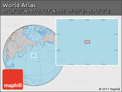 Gray Location Map of the Area around 41° 43' 14" N, 166° 40' 30" E