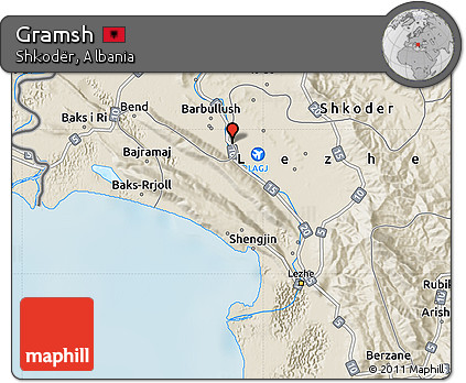 Shaded Relief Map of Gramsh