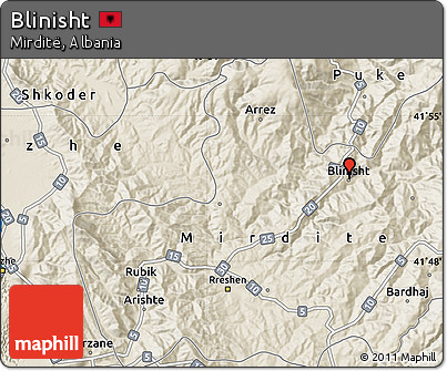 Shaded Relief Map of Blinisht