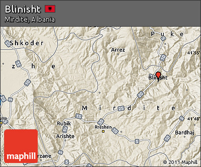 Shaded Relief Map of Blinisht