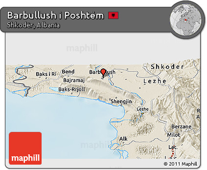 Shaded Relief Panoramic Map of Barbullush I Poshtëm