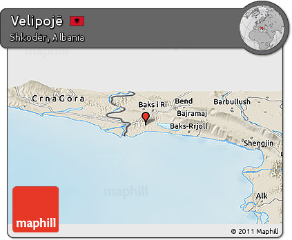 Shaded Relief Panoramic Map of Velipojë