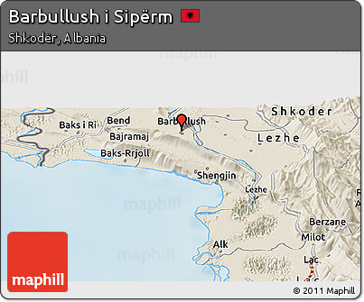 Shaded Relief Panoramic Map of Barbullush I Sipërm