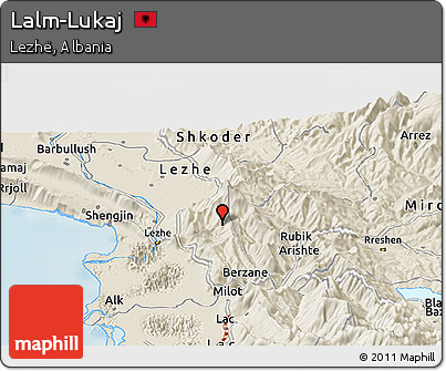 Shaded Relief Panoramic Map of Lalm-Lukaj