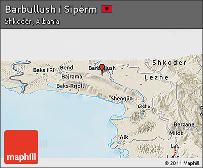 Shaded Relief Panoramic Map of Barbullush I Sipërm