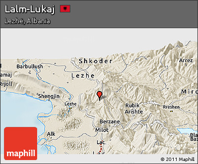Shaded Relief Panoramic Map of Lalm-Lukaj