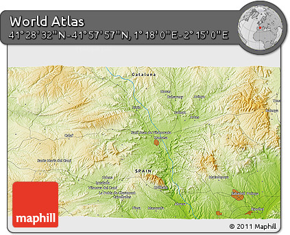 Physical 3D Map of the Area around 41° 43' 14" N, 1° 46' 29" E