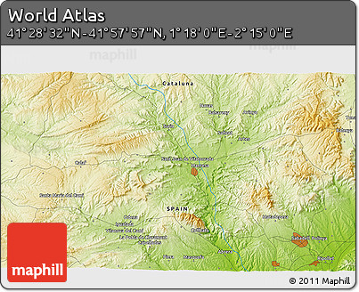 Physical 3D Map of the Area around 41° 43' 14" N, 1° 46' 29" E