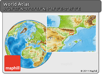 Physical Location Map of the Area around 41° 43' 14" N, 1° 46' 29" E