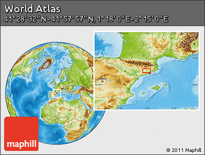 Physical Location Map of the Area around 41° 43' 14" N, 1° 46' 29" E
