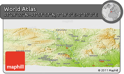 Physical Panoramic Map of the Area around 41° 43' 14" N, 1° 46' 29" E