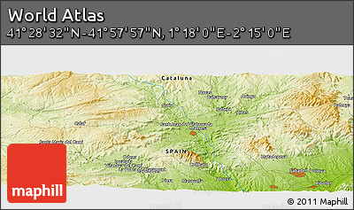 Physical Panoramic Map of the Area around 41° 43' 14" N, 1° 46' 29" E