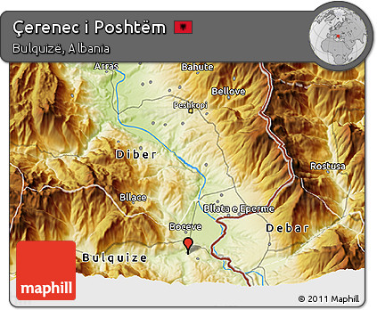 Physical 3D Map of Çerenec I Poshtëm