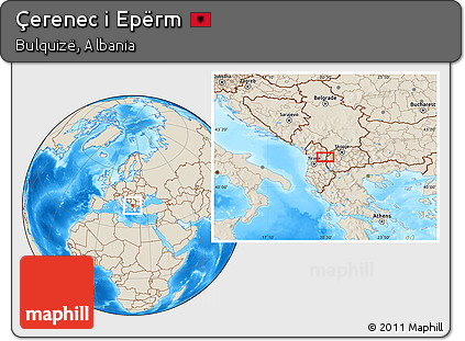 Shaded Relief Location Map of Çerenec I Epërm