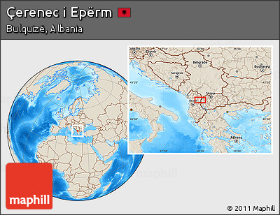 Shaded Relief Location Map of Çerenec I Epërm