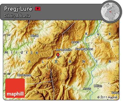 Physical Map of Pregj-Lurë
