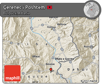Shaded Relief Map of Çerenec I Poshtëm