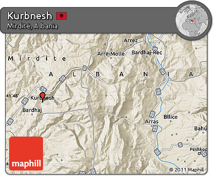 Shaded Relief Map of Kurbnesh