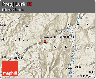 Shaded Relief Map of Pregj-Lurë