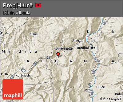 Shaded Relief Map of Pregj-Lurë
