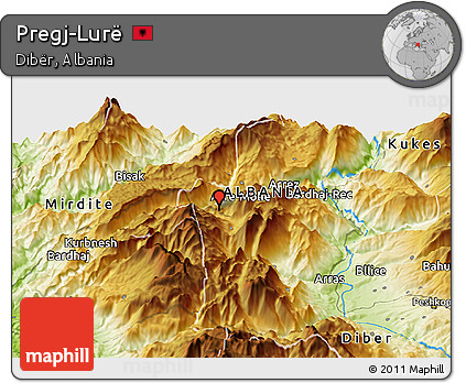 Physical Panoramic Map of Pregj-Lurë