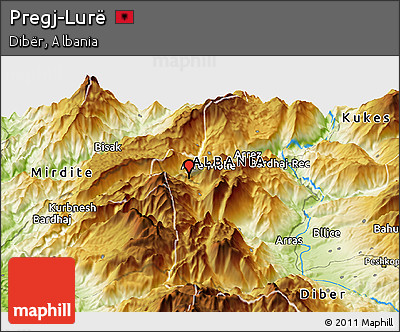 Physical Panoramic Map of Pregj-Lurë
