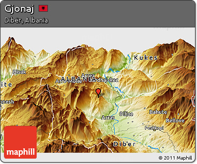 Physical Panoramic Map of Gjonaj