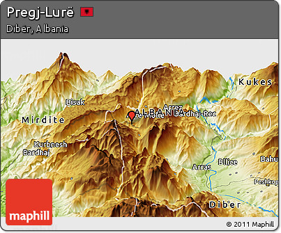 Physical Panoramic Map of Pregj-Lurë