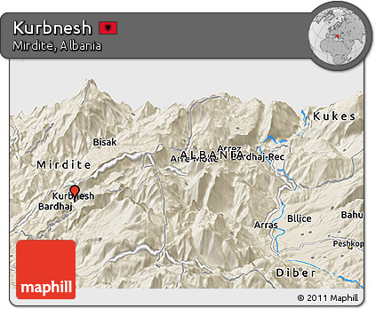 Shaded Relief Panoramic Map of Kurbnesh