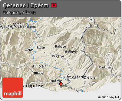 Shaded Relief Panoramic Map of Çerenec I Epërm