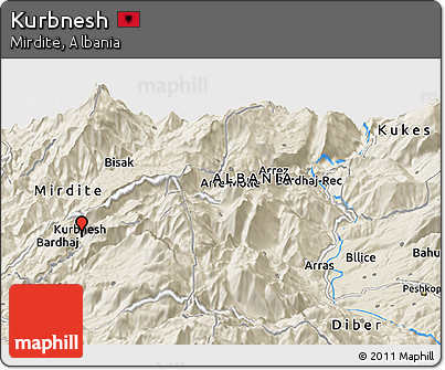 Shaded Relief Panoramic Map of Kurbnesh