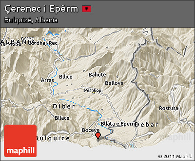 Shaded Relief Panoramic Map of Çerenec I Epërm