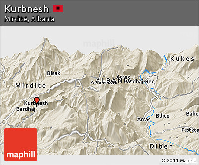 Shaded Relief Panoramic Map of Kurbnesh