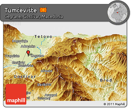 Physical Panoramic Map of Tumčevište