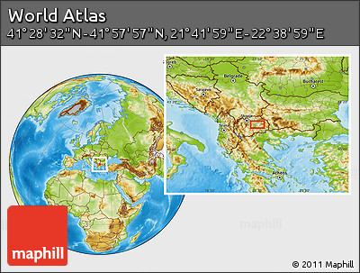 Physical Location Map of the Area around 41° 43' 14" N, 22° 10' 29" E