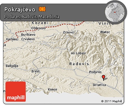 Shaded Relief Panoramic Map of Pokrajčevo