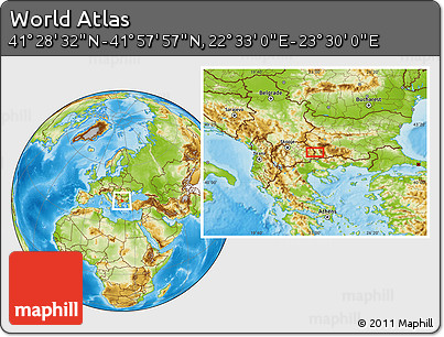 Physical Location Map of the Area around 41° 43' 14" N, 23° 1' 29" E