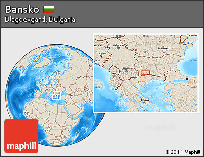 Shaded Relief Location Map of Bansko