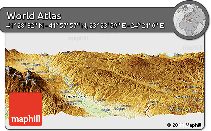 Physical Panoramic Map of the Area around 41° 43' 14" N, 23° 52' 30" E