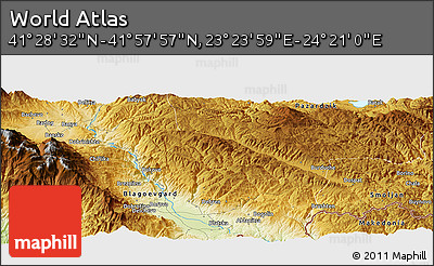 Physical Panoramic Map of the Area around 41° 43' 14" N, 23° 52' 30" E